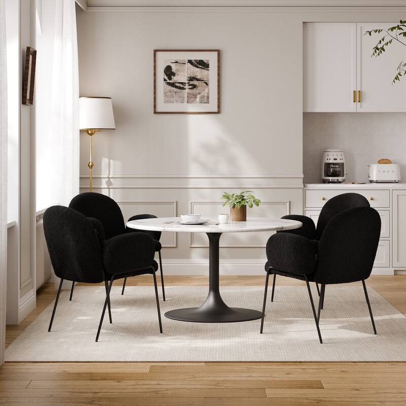 Modern Upholstered Boucle Dining Chair with Armrests - Set of 4 - Black