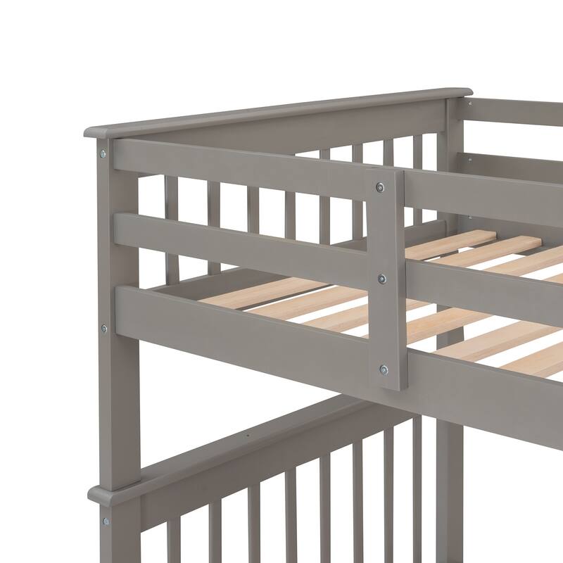 Space-Saving Twin Bunk Bed with Staircase Storage and Safety Guardrails, Gray