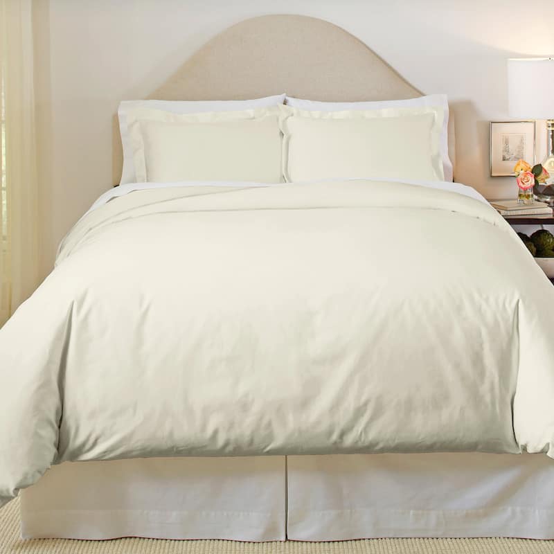 Pointehaven 500 Thread Count Cotton 3-piece Duvet Cover Set - Ivory - Queen