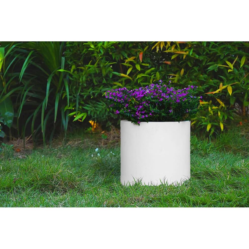 15.8"W Round Pure White Concrete/Fiberglass Indoor Outdoor Modern Seamless Planter - 15.8"W x 15.8"L x 15.8"H