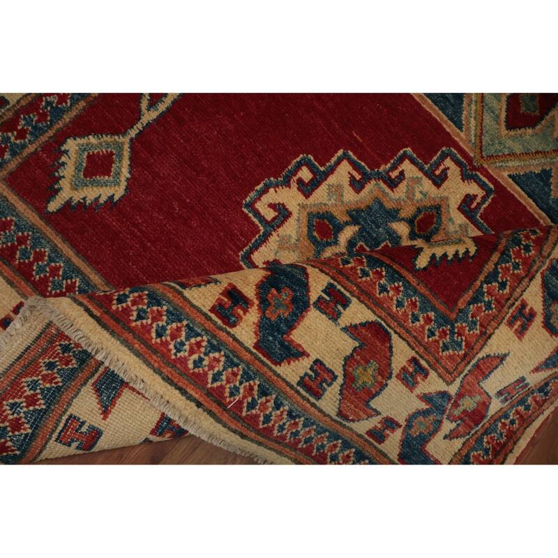 Hand Knotted Oriental 100% Wool Carpet Traditional Medallion Red Kazak Area Rug - 6' 4'' X 3' 10''