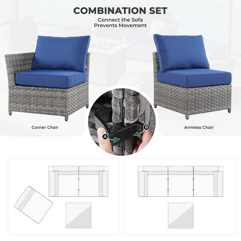 HOOOWOOO 10-piece Outdoor Furniture Rattan Sectional Set with Fire Pit Table.