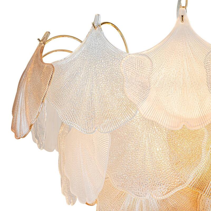 Classic 10-Light Colored Glass Gold Ginkgo Round Chandelier - 22in