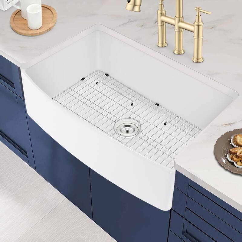 Dornberg Fireclay 30" L x 20" W Farmhouse Arch Edge Apron Fron Kitchen Sink