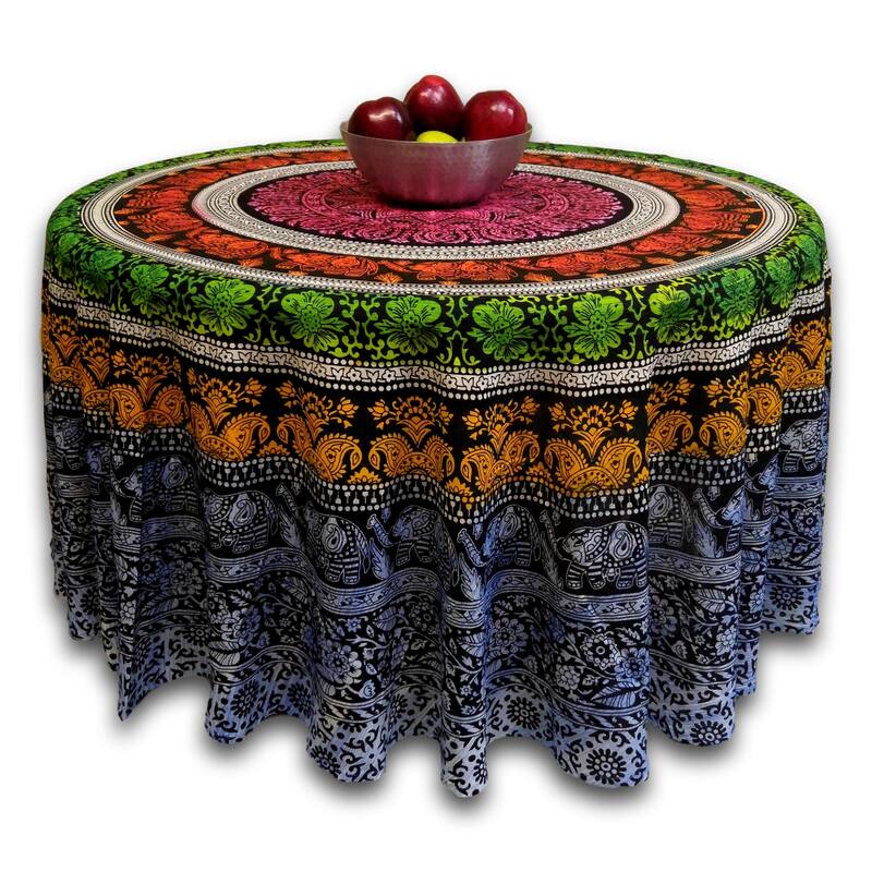Cotton Flamboyant Elephant Floral Round Tablecloth Collection