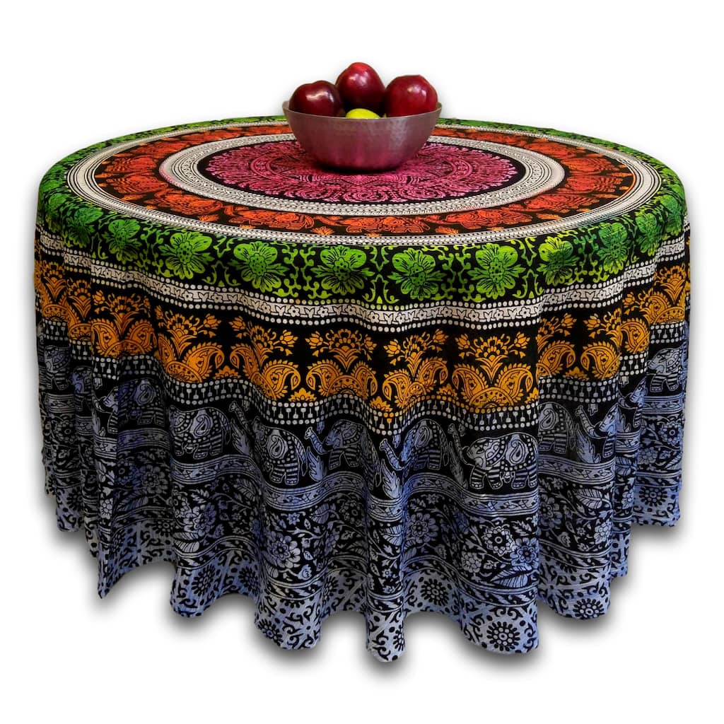 Cotton Flamboyant Elephant Floral Round Tablecloth Collection