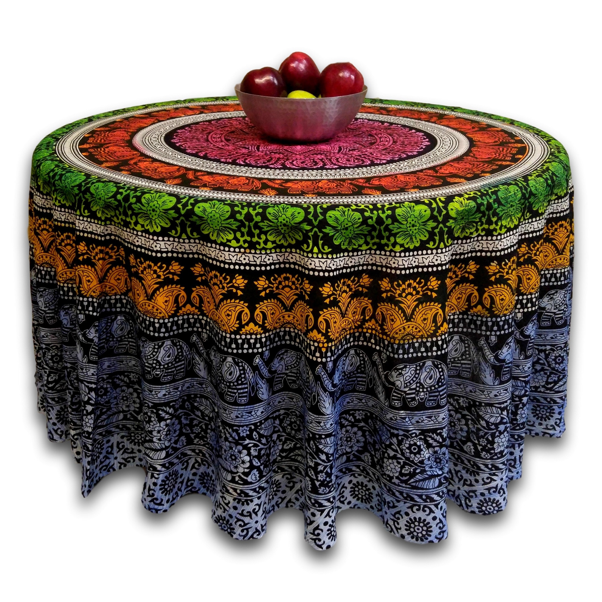 Cotton Flamboyant Elephant Floral Round Tablecloth Collection