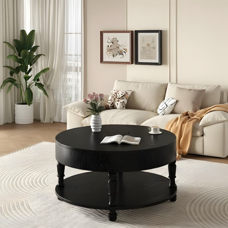 31.5" Modern Round Flip-top Coffee Table with Hidden Compartment