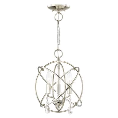 Livex Lighting 3-light Polished Nickel Pendant/Semi-Flush, 40903-35 - 12.625" DIA X 12.25" H/12.625" DIA X 14.25" H
