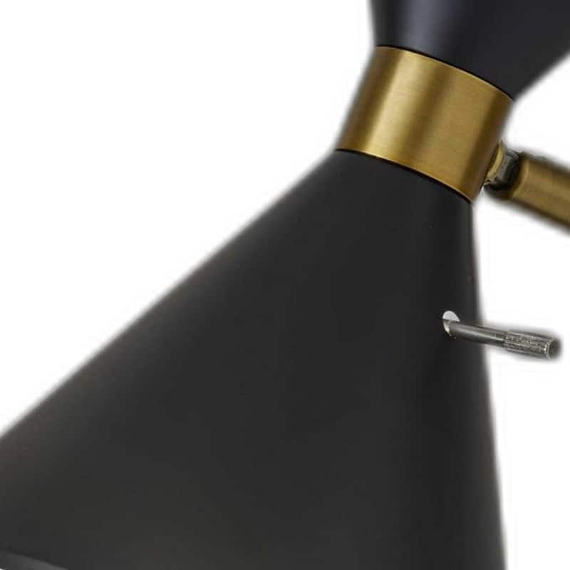 Black Metal Desk Lamp with Antique Brass Accents, Wireless Charging and USB Port - 12” x 6.63” x 19” (D x W x H)