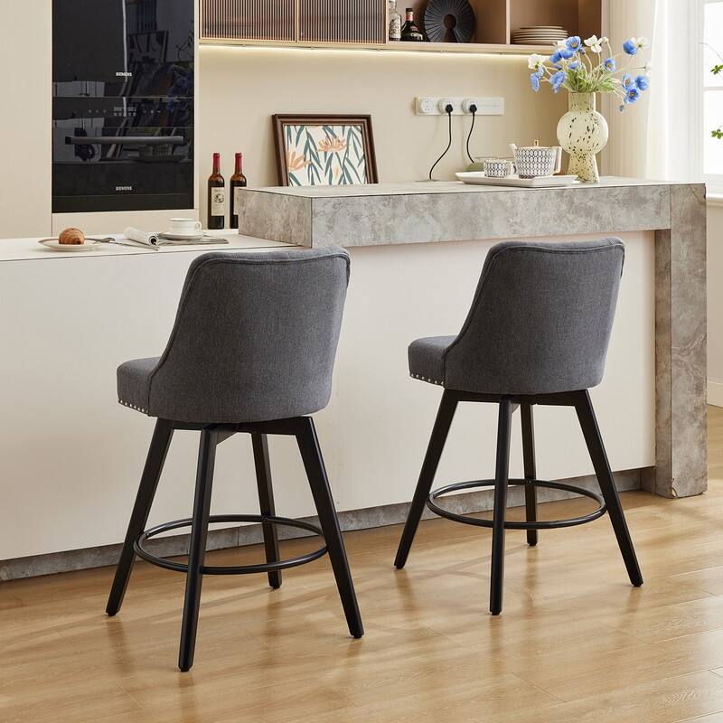 Bar Stools Set of 2, Modern Swivel Counter Height Bar Stools with Back and Wood Legs