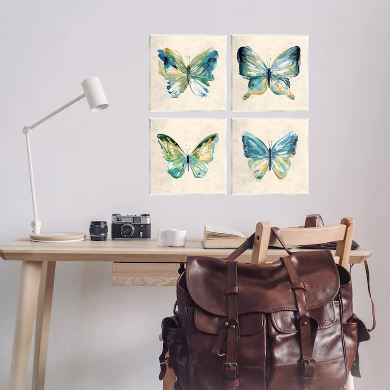 Stupell Abstract Green Butterflies Wall Plaque Art Design By Carol Robinson (Set of 4)