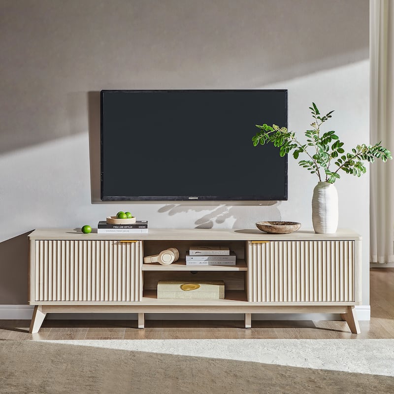 70" Modern Fluted TV Stand for Living Room, Wood Entertainment Center