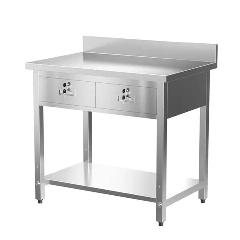 36 x 24 Inches Stainless Steel Table with 2 Drawers - N/A - Silver