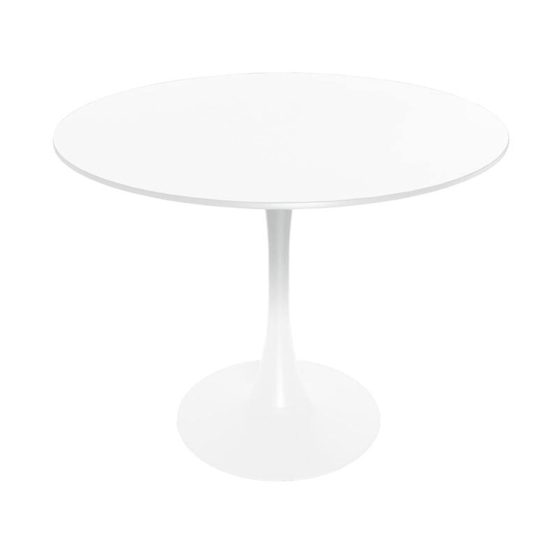 Bristol 35 Inch Mid Century Modern Round Dining Table, Wood Top & Glossy Iron Pedestal Base for Kitchen & Dining Room - White