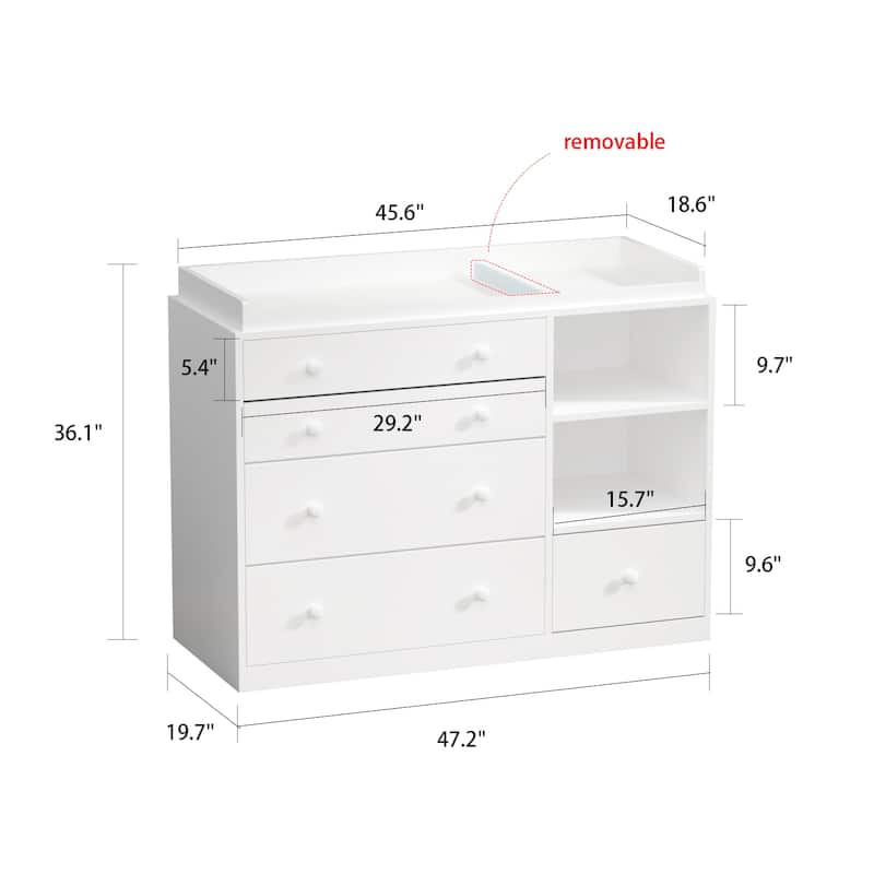5-drawer Dresser Changing Table Large Dresser Chest 2-Shelves Cabinet