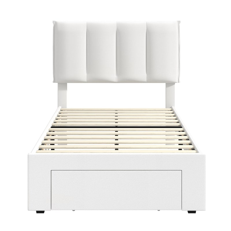 Javlergo Bed Frame with Storage Drawers, Upholstered Platform Bed Frame with Adjustable Headboard
