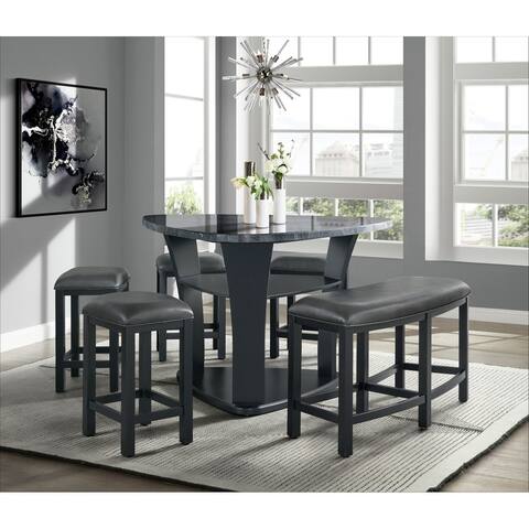 Picket House Furnishings Colton 6PC Counter Height Dining Set in Grey - Table, Four Stools, & Bench