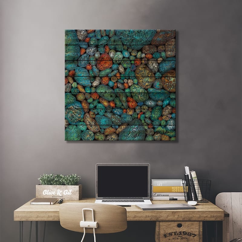 Fancy River Rocks Print On Wood by Nancy Eckels - Multi-Color