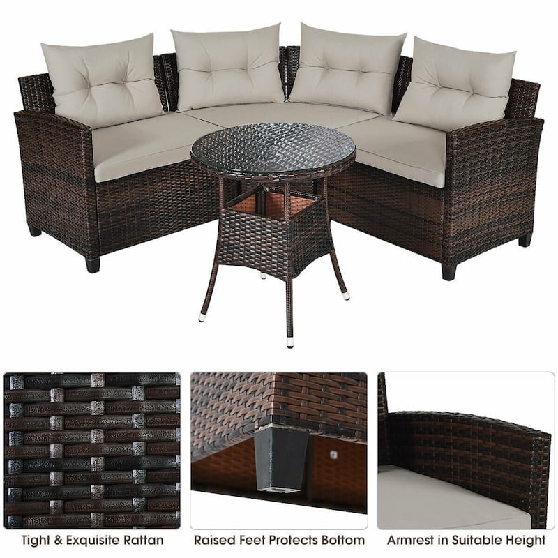 4 Pcs Furniture Patio Set Outdoor Wicker Sofa Set - 31.5" x 25.5" x 29" (L x W x H)