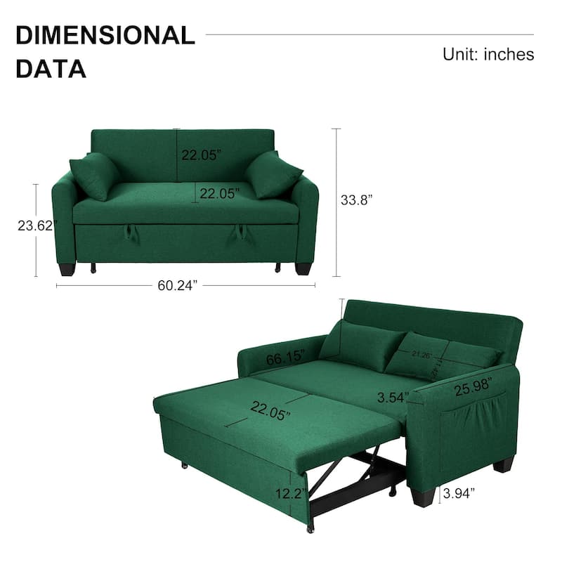 Convertible Sofa Bed Convertible Sofa Bed with Armrests, 2-Seater Sofa Couch for Living Room Bedroom