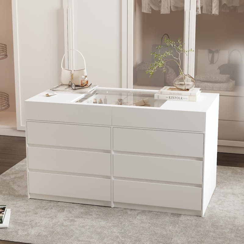 12-Drawer Storage Island Tempered Glass Top Island Display Cabinet Dresser
