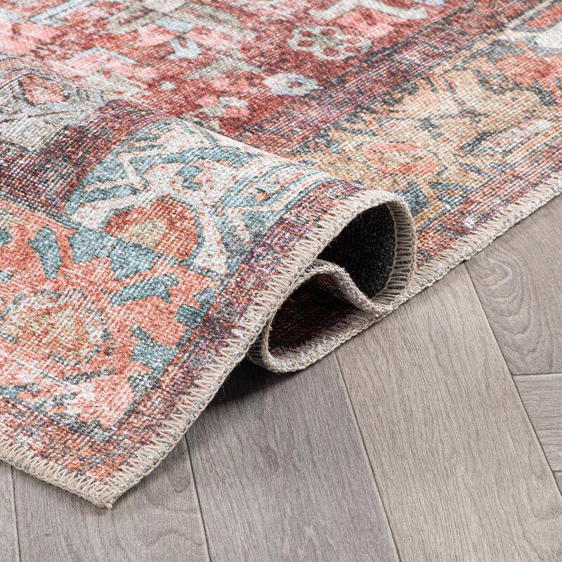 World Rug Gallery Vintage Boho Medallion Machine Washable Non Slip Area Rug