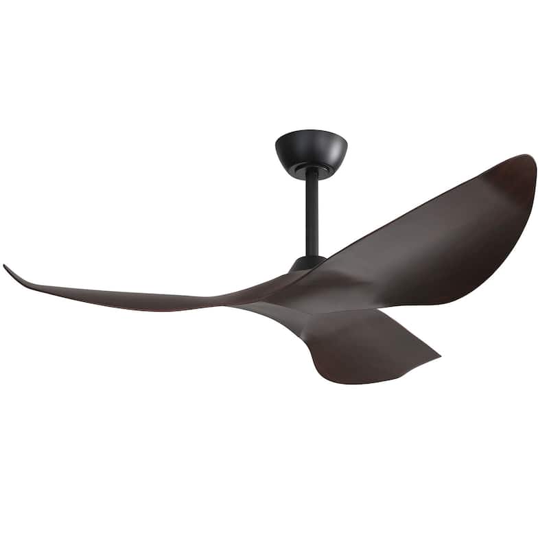 Sofucor 52inch Farmhouse Vintage Ceiling Fan with Wave-shaped curved Blades, Remote Control,Without Light - 52 Inches - Black with Dark wood grain ABS Blades