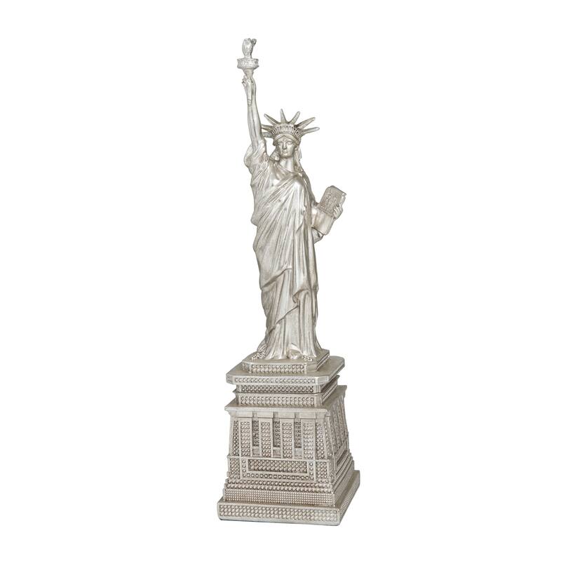 Silver Polystone Statue of Liberty Sculpture - 5 x 5 x 17