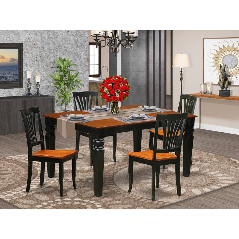 HomeStock 5-Piece Black and Cherry Finish Solid Wood Top Dining table with 4 Chairs with Lattice Back