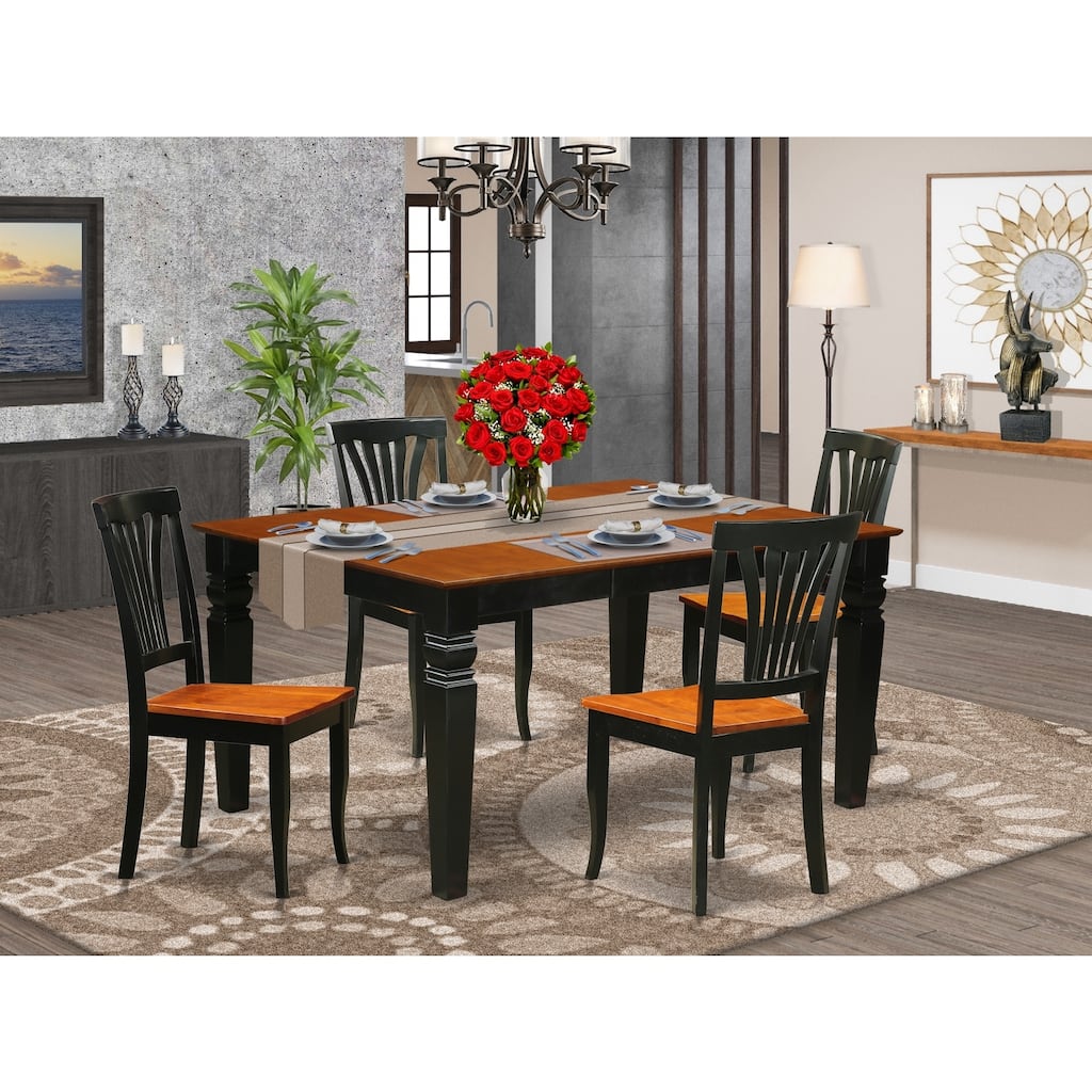 HomeStock 5-Piece Black and Cherry Finish Solid Wood Top Dining table with 4 Chairs with Lattice Back