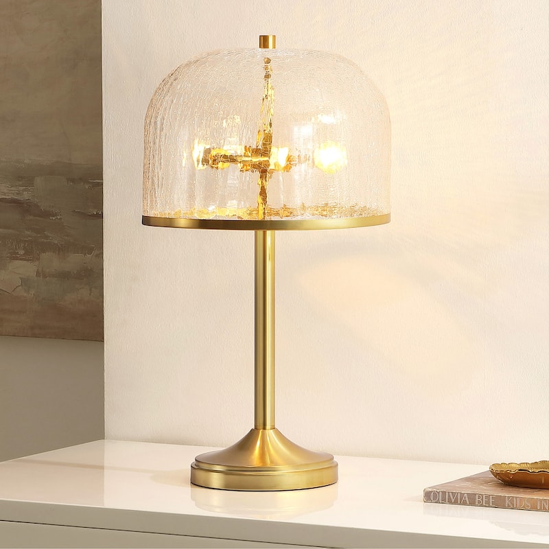 SAFAVIEH Daye 21-inch Glass & Metal Table Lamp (LED Bulb Included) - 12"W x 12"D x 21"H - Clear/Brass