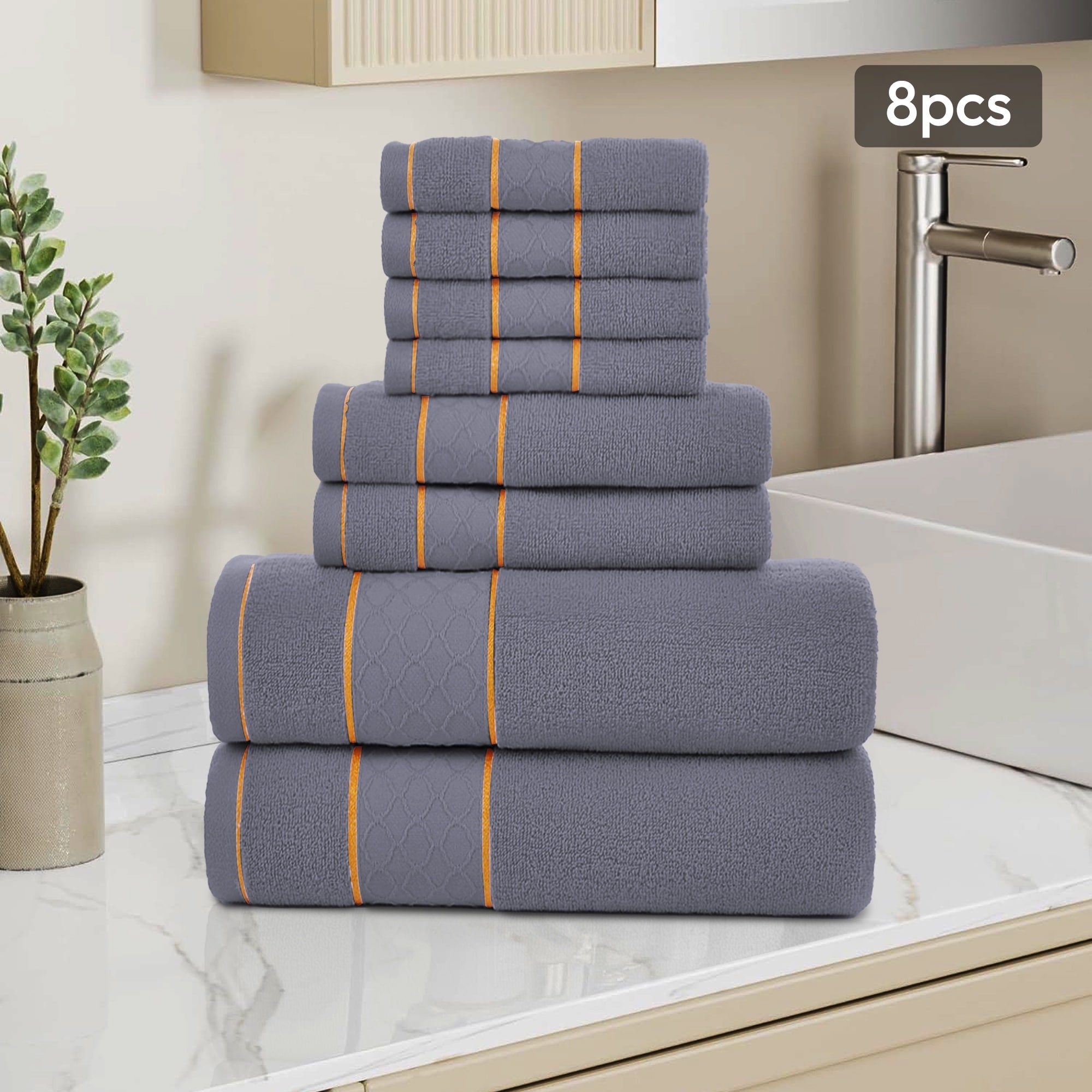 JML 8-Piece Cotton Bath Towel Set - Hotel Quality Bathroom Towels