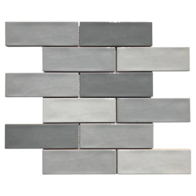 Forio 2" x 6" Brick Glossy Porcelain Mosaic Tile - 5 sheets (4.95 sf) - Grey/Silver