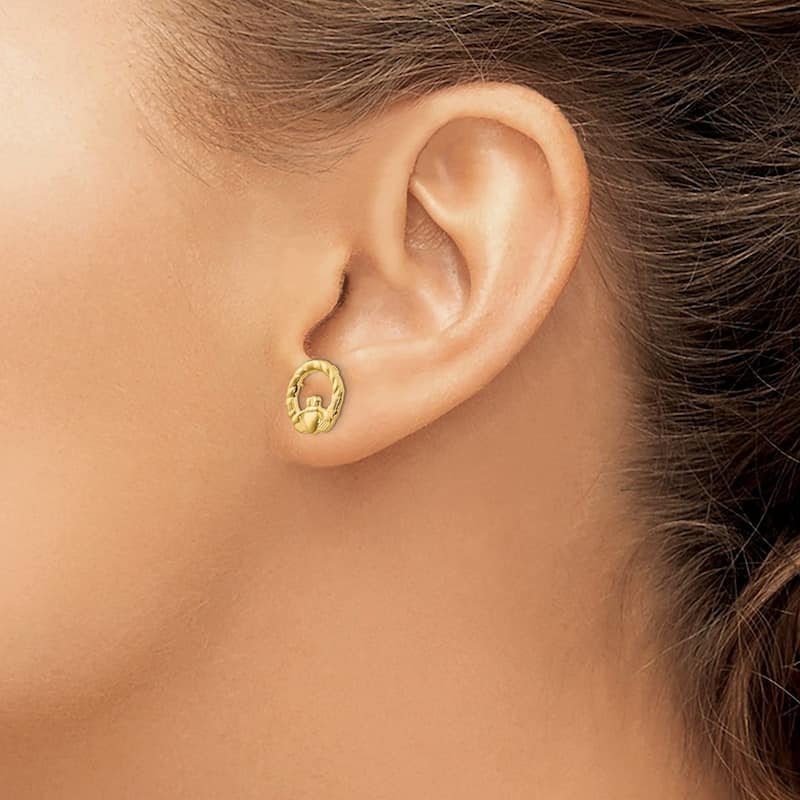 Curata 14k Yellow Gold 13mm Polished Twist Irish Claddagh Celtic Post Earrings