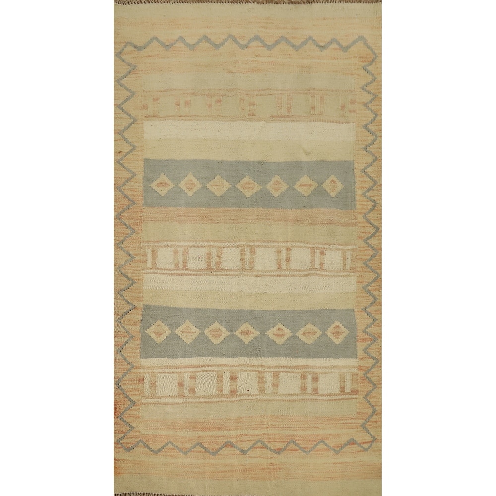 Hand Woven Oriental 100% Wool Carpet Southwestern Tribal Multi-Colored Kilim Area Rug - 4' 10'' X 2' 10''