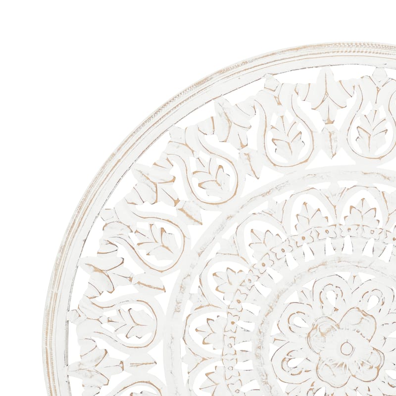 Wood Floral Handmade Intricately Carved Wall Decor with Mandala Design - White - Roche River Decor