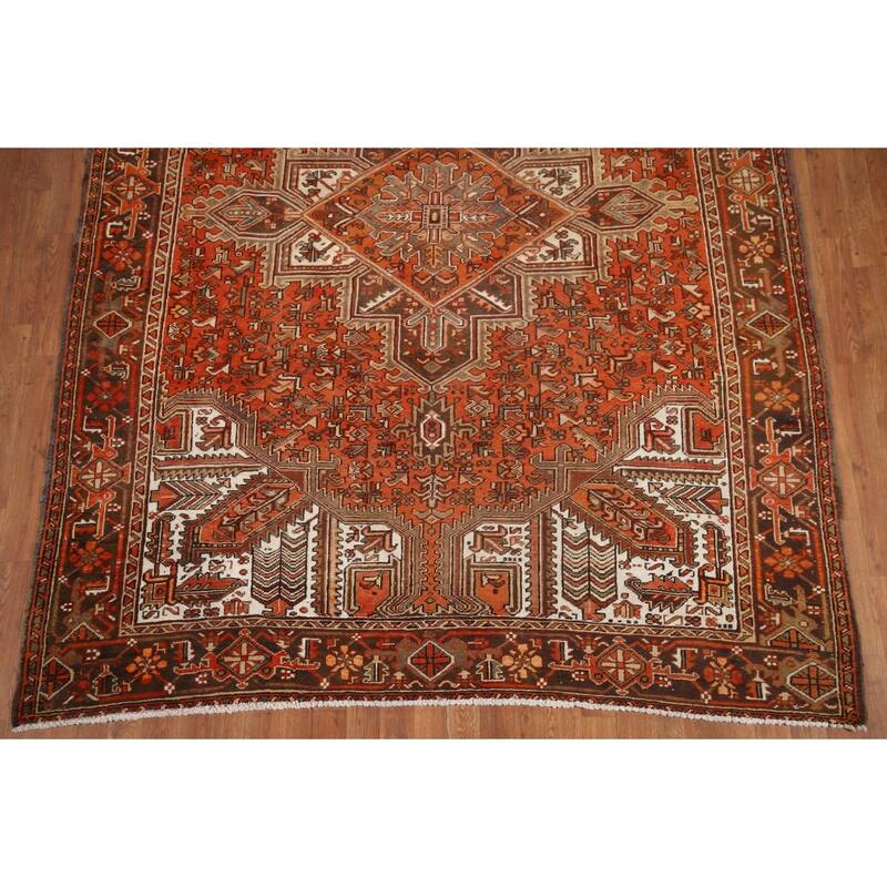 Hand Knotted Oriental 100% Wool Carpet Traditional Medallion Oranges & Rust Heriz Area Rug - 9' 6'' X 6' 10''