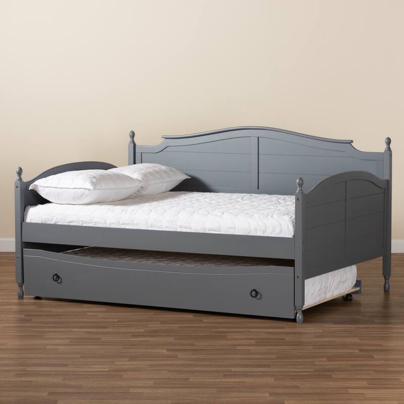 Mara Cottage Farmhouse Full Size Daybed with Roll-out Trundle Bed