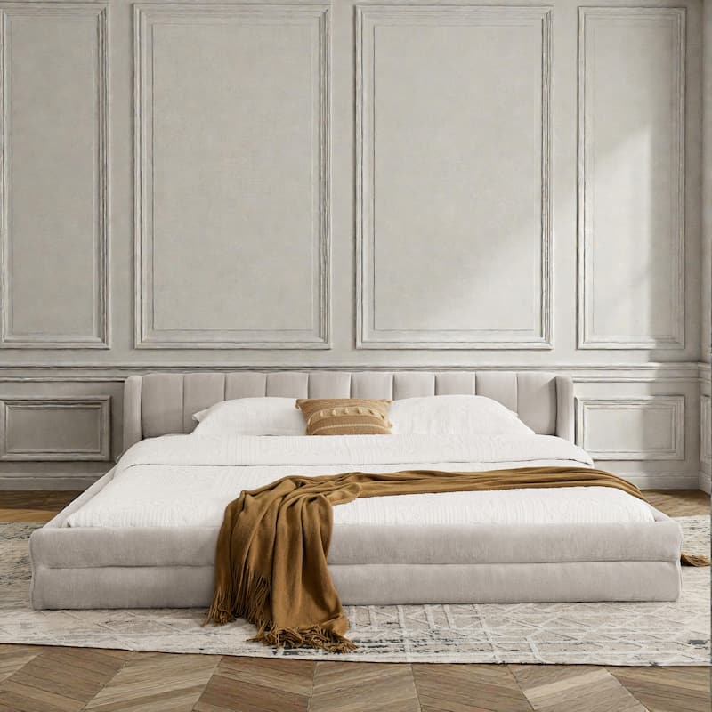 King Size Upholstered Platform Bed Frame with Chenille Fabric, Soft Headboard & Solid Grounded Design for Modern Bedrooms