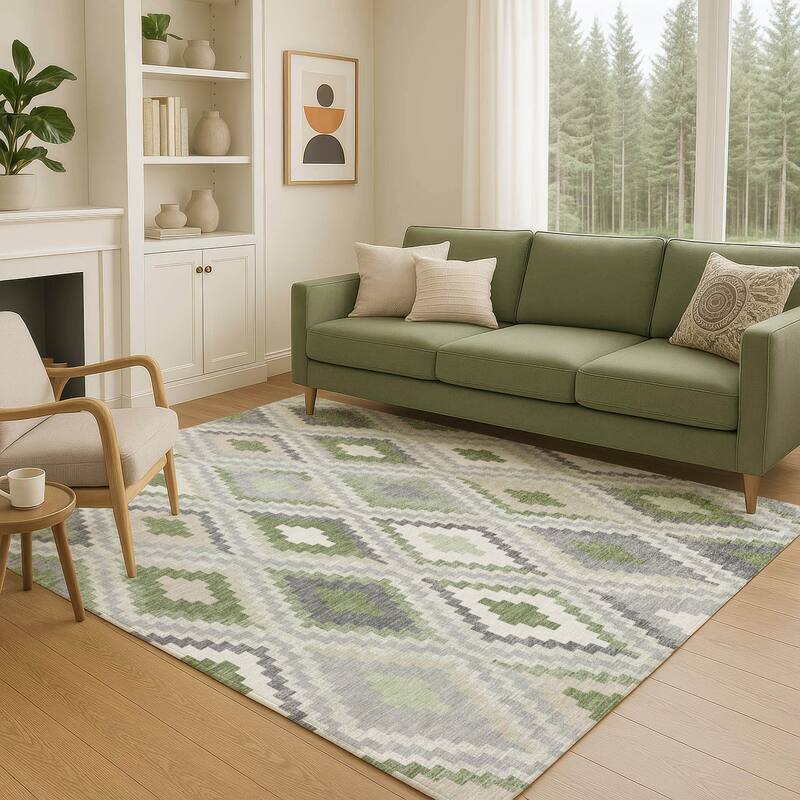 Machine Washable Indoor/ Outdoor Global Geo Chantille Rug