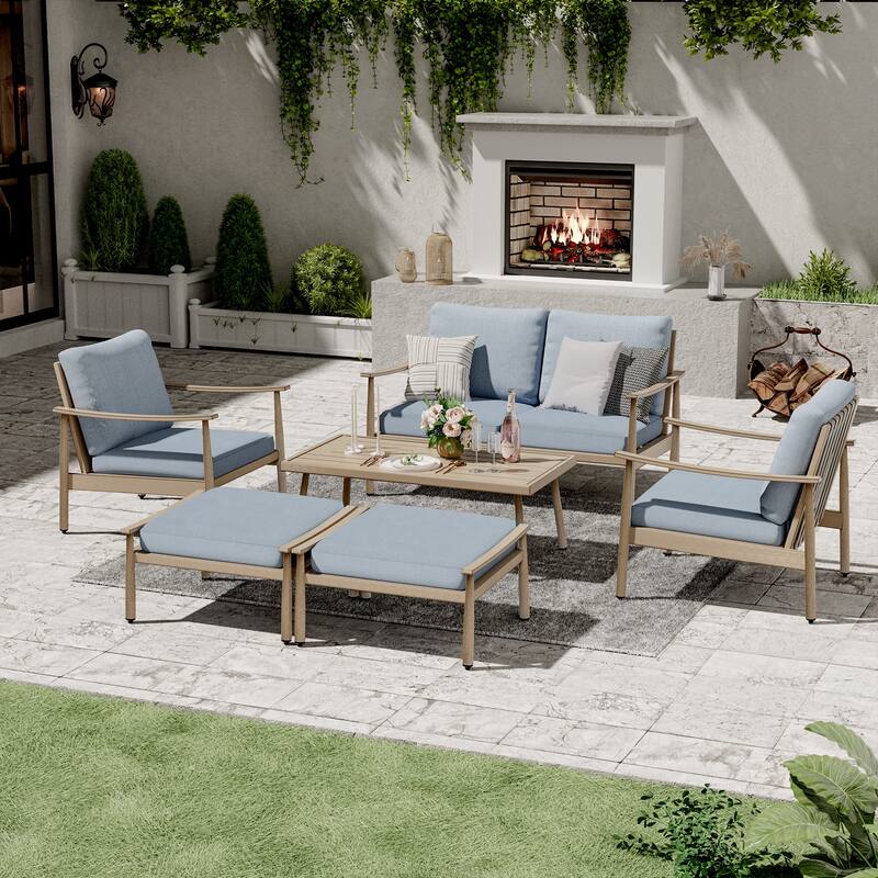 6-Piece Aluminum Patio Conversation Set, 2-Seat Outdoor Couch with Coffee Table and Cushions