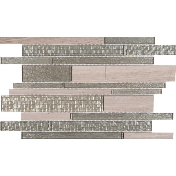 MSI SMOT-SGLSIL-ARIA8MM 18" x 12" Linear Mosaic Sheet - Varied Glass and Stone Visual - Sold by Carton (15 SF/Carton)