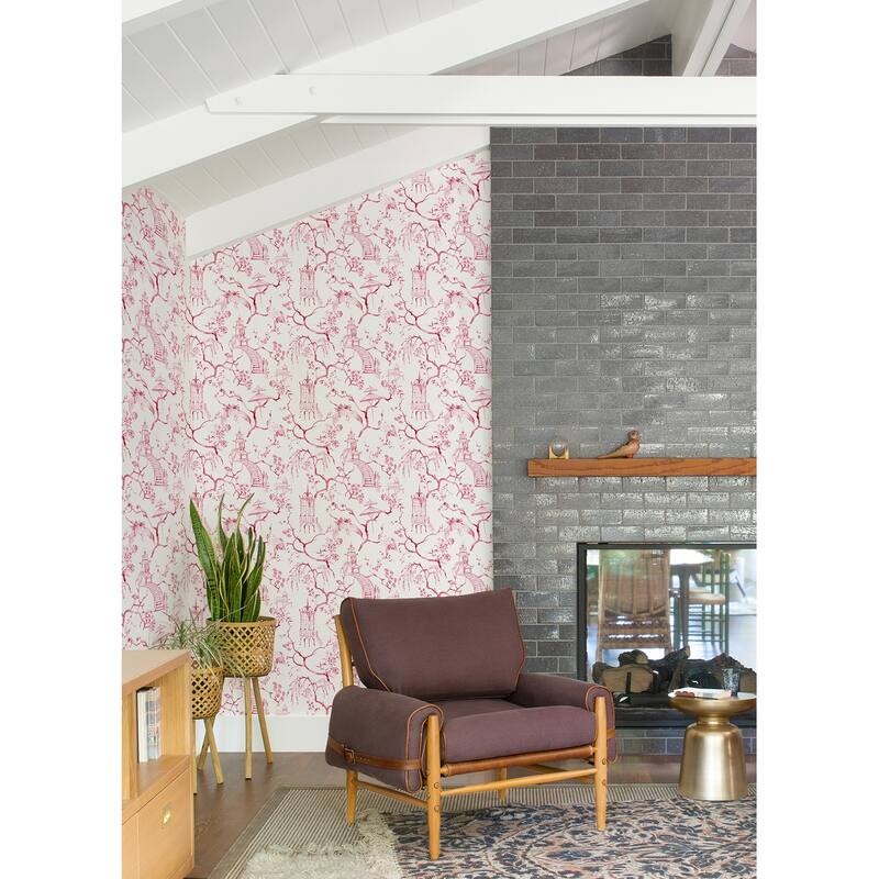 A-Street Prints Serena Raspberry Chinoiserie Wallpaper