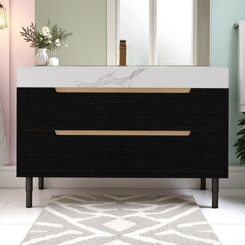 40" Wall-Mounted Bathroom Vanity with Oval Ceramic Sink, Floating Cabinet with Moisture-Resistant Countertop, Soft-Close Storage