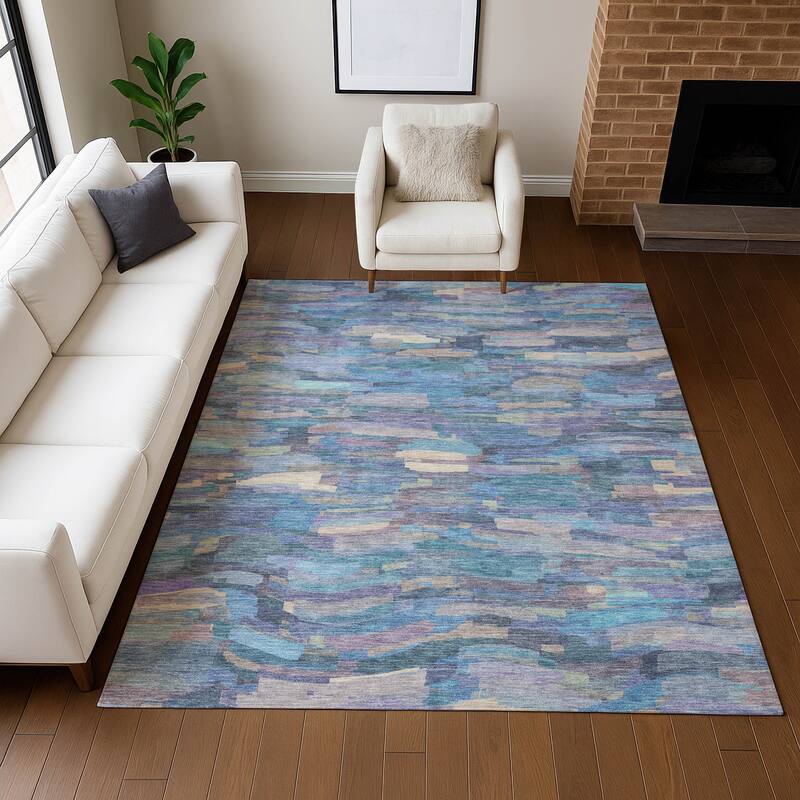Machine Washable Indoor/ Outdoor Abstract Rock Chantille Rug