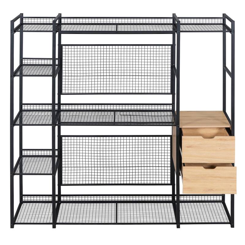 Open-Style Wardrobe with Hanging Rails, Shelves and Drawers - N/A