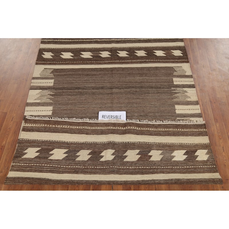 Nomadic Flat Weave Kilim Persian Area Rug Hand-Knotted Wool Carpet - 5'5"x 8'1"
