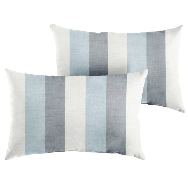 Sorra Home Sunbrella Outdoor Knife Edge Pillow Set of 2 - Sunbrella - Canvas Natural/Canvas True Blue - 14 in H x 24 in W x 6 in D