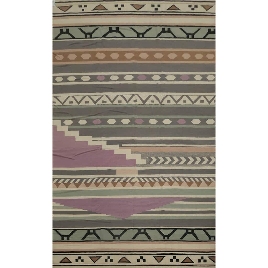 Hand Woven Oriental 100% Wool Carpet Southwestern Tribal Greys & Charcoal Kilim Area Rug - 18' 3'' X 11' 10''